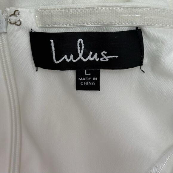 Lulus Over The Swoon Dress L White Stretchy Bodycon Long Sleeve Mini Zipper Back - Picture 5 of 7
